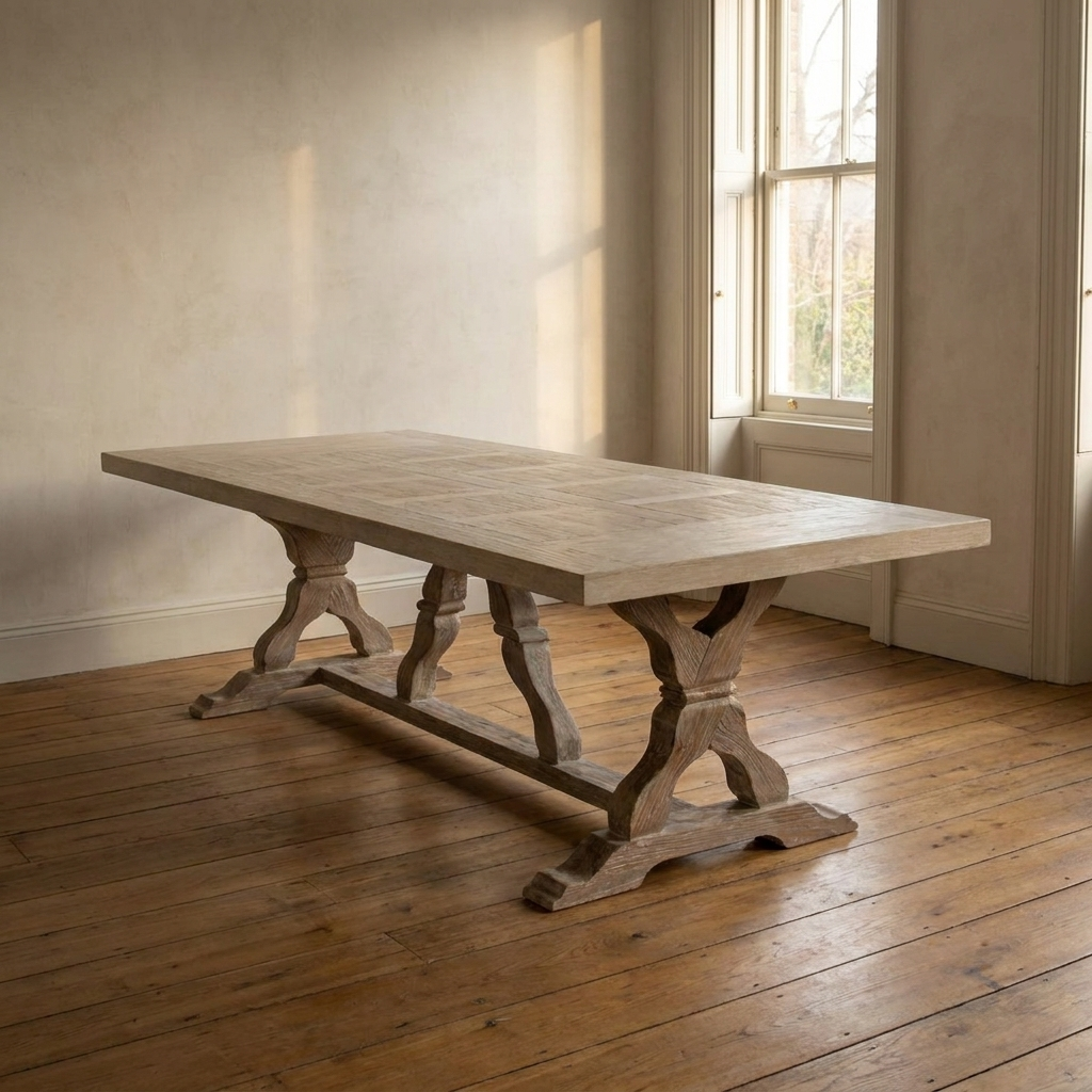 Lifestyle scene featuring Linley Table Fiberglass Base & Pine Top. AI-generated supplementary image; refer to primary product photos for color and material accuracy.