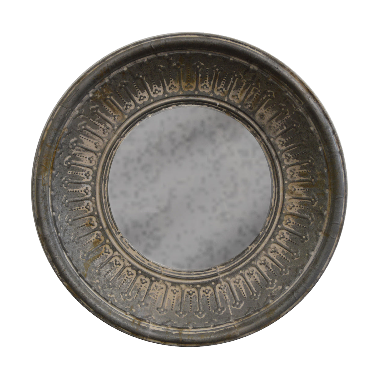 Metal Round Mirror w/ Hvy Distressing