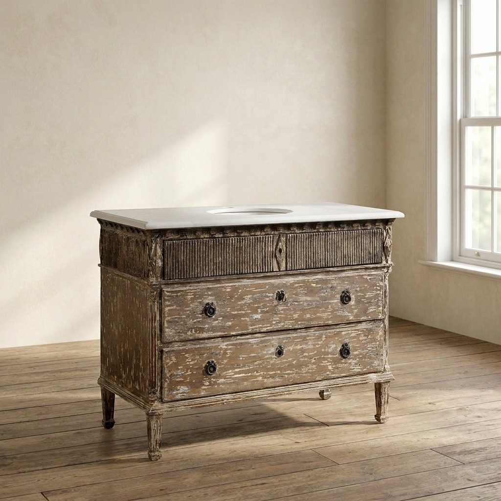 Lifestyle scene featuring Morgan Single Vanity W/ Marble Top. AI-generated supplementary image; refer to primary product photos for color and material accuracy.