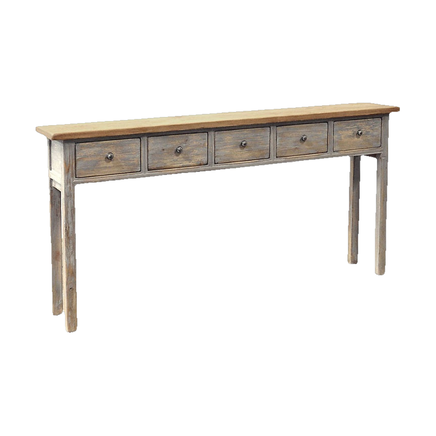 Narrow Five Drawer Console