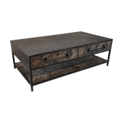 Old Pine & Iron Coffee Table w/ Drawers