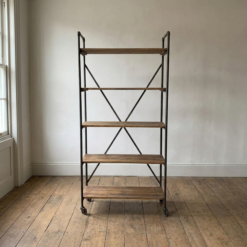 Lifestyle scene featuring Old Pine And Iron X-Back Single Shelf. AI-generated supplementary image; refer to primary product photos for color and material accuracy.