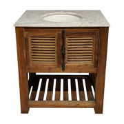 Old Pine Louvered Vanity with White Marble