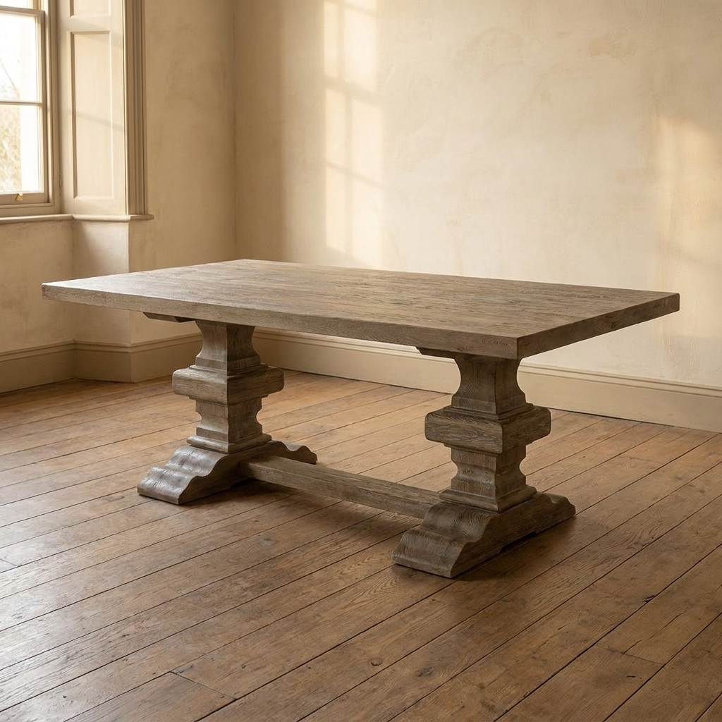 Lifestyle scene featuring Paris Dining Table Small In Rustic Oak. AI-generated supplementary image; refer to primary product photos for color and material accuracy.