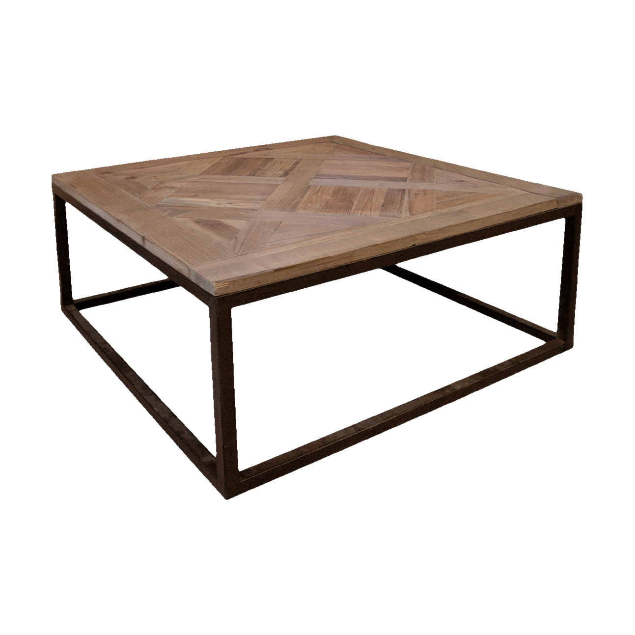 Parquet Top Coffee Table w/ Iron Base