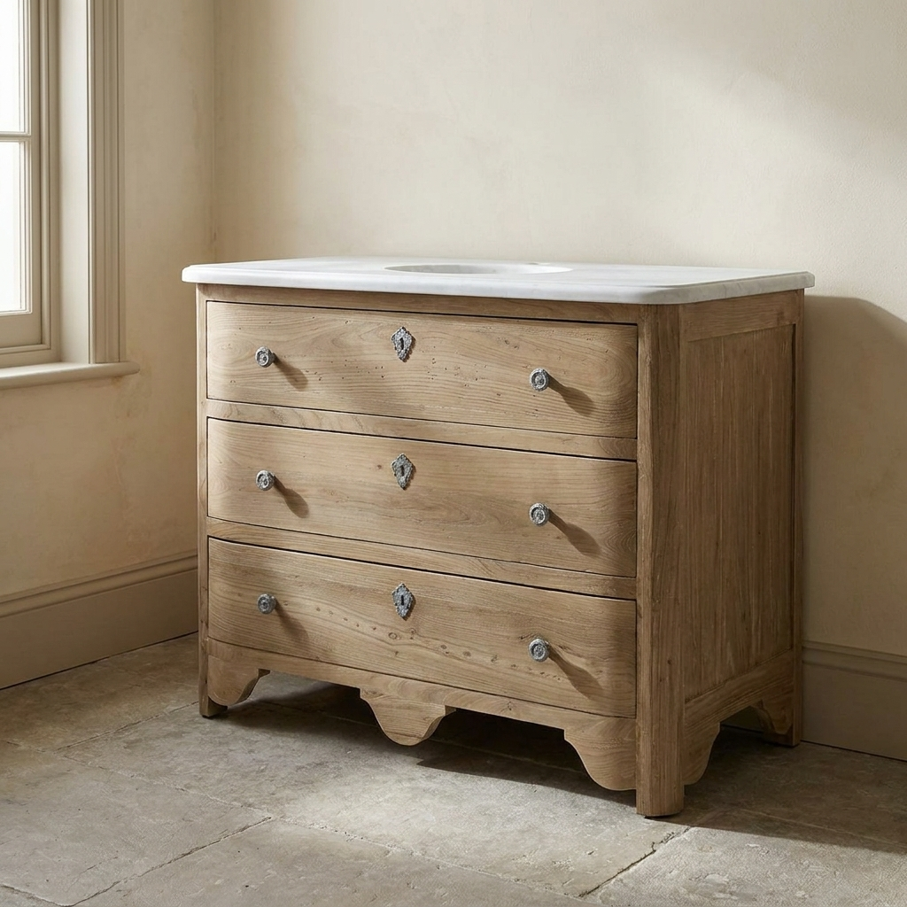 Lifestyle scene featuring Patric Single Vanity with Marble Top. AI-generated supplementary image; refer to primary product photos for color and material accuracy.