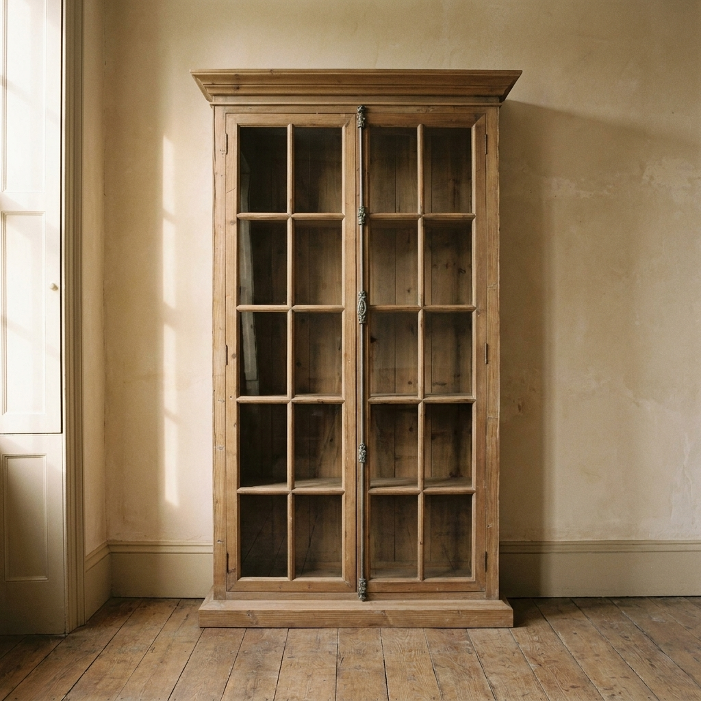 Lifestyle scene featuring Pine 2 Door Glazed Bookcase. AI-generated supplementary image; refer to primary product photos for color and material accuracy.