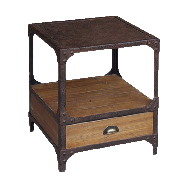Pine & Iron Side Table w/ Drawer