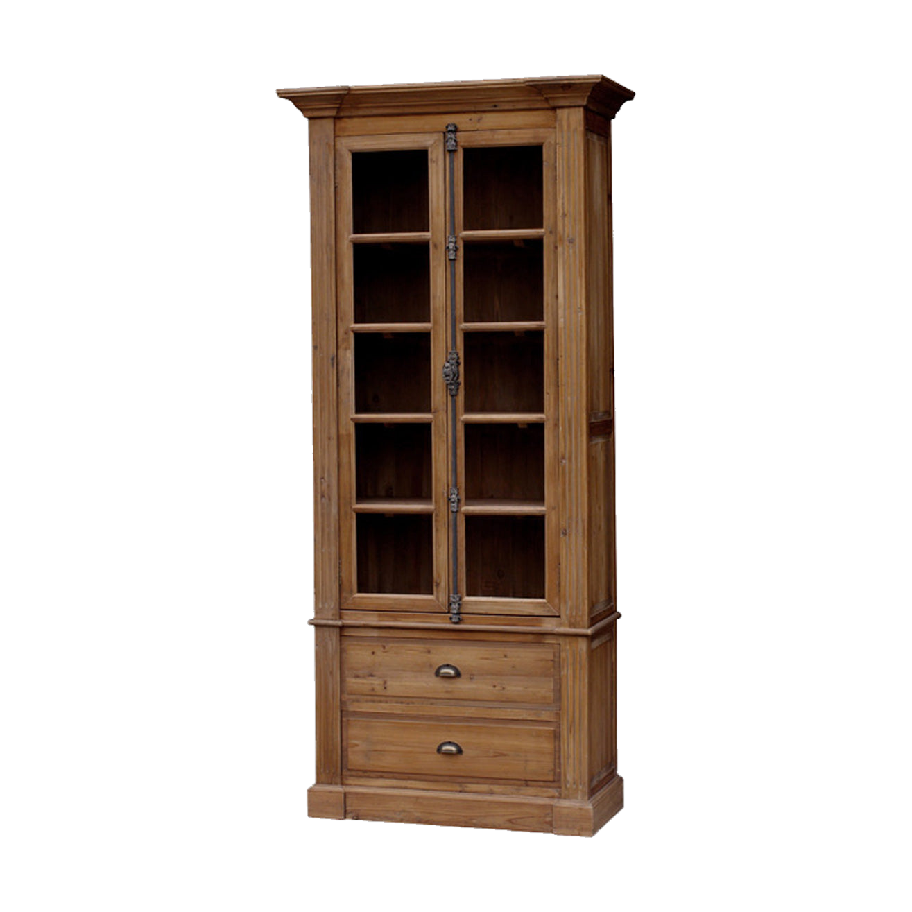 Pine Bookcase 2 Dr/2 Drwr w/ Bin Pulls