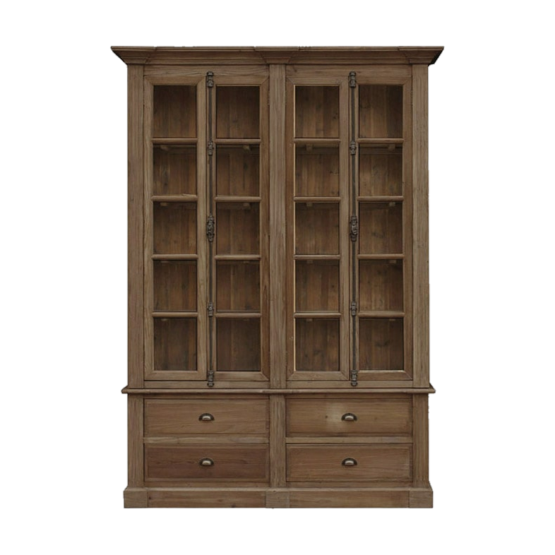 Pine Bookcase 4 Dr/4 Drwr w/ Bin Pulls