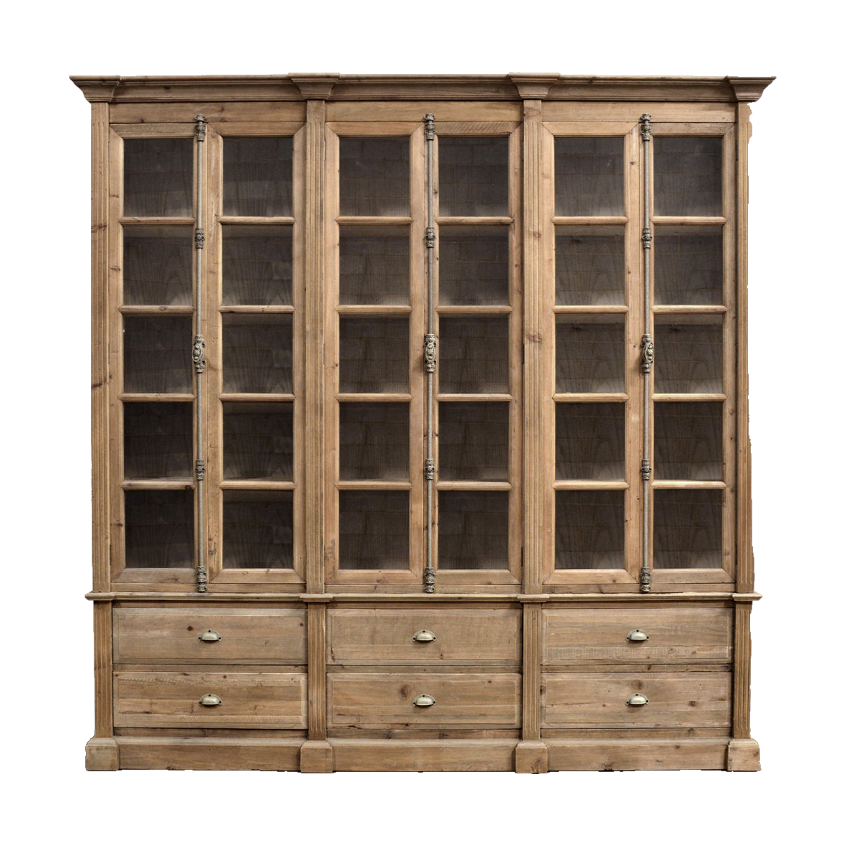 Pine Bookcase Large 6 Door