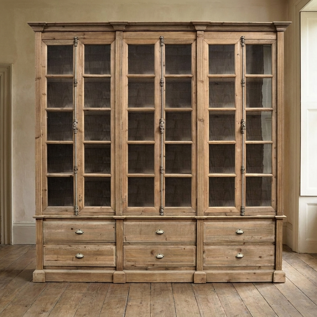 Lifestyle scene featuring Pine Bookcase Large 6 Door. AI-generated supplementary image; refer to primary product photos for color and material accuracy.