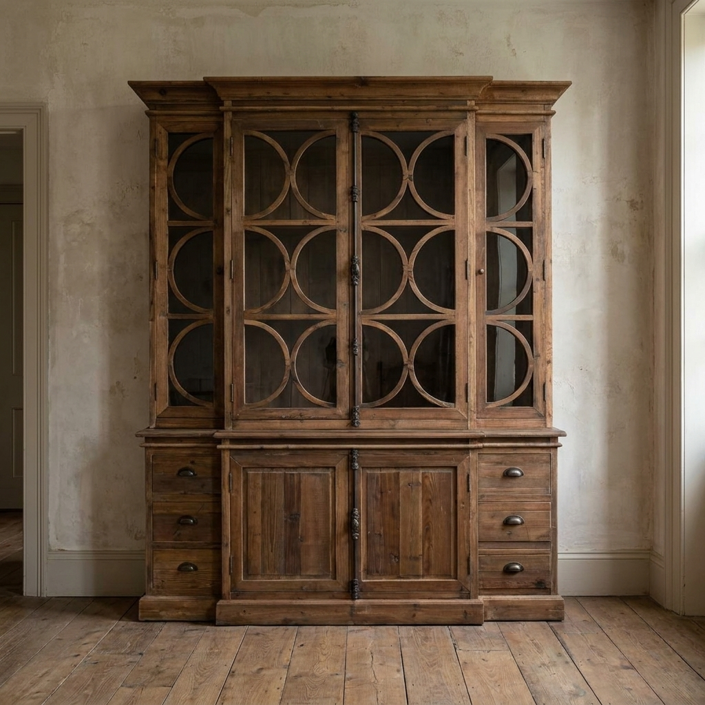 Lifestyle scene featuring Pine Cabinet With Circular Design. AI-generated supplementary image; refer to primary product photos for color and material accuracy.