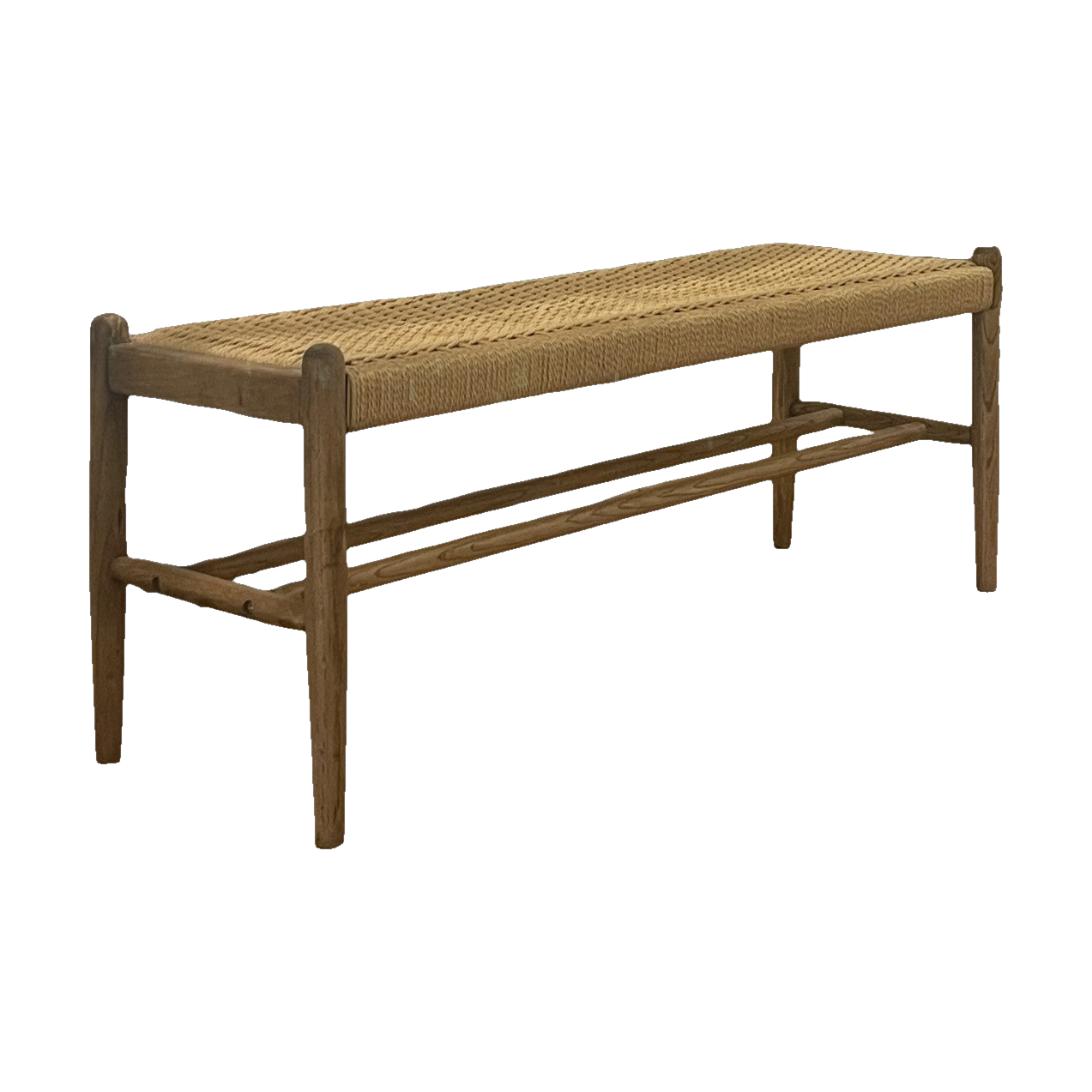 Reclaimed Oak Bench with Woven Seat