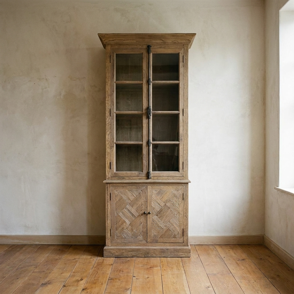 Lifestyle scene featuring Reclaimed Oak Bookcase. AI-generated supplementary image; refer to primary product photos for color and material accuracy.