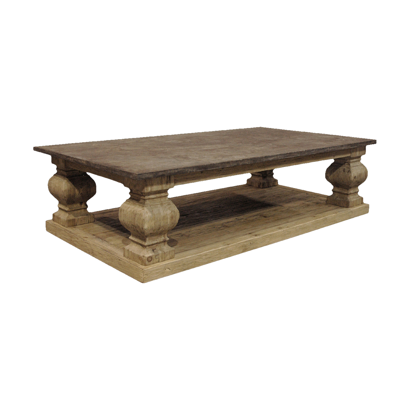 Reclaimed Pine Coffee Table w/ Stone Top