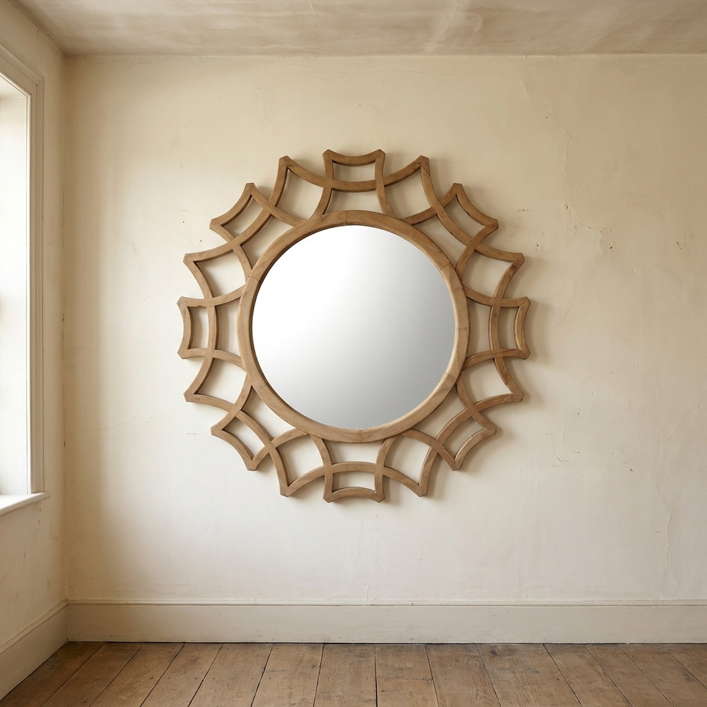 Lifestyle scene featuring Reclaimed Pine Mirror In Natural. AI-generated supplementary image; refer to primary product photos for color and material accuracy.