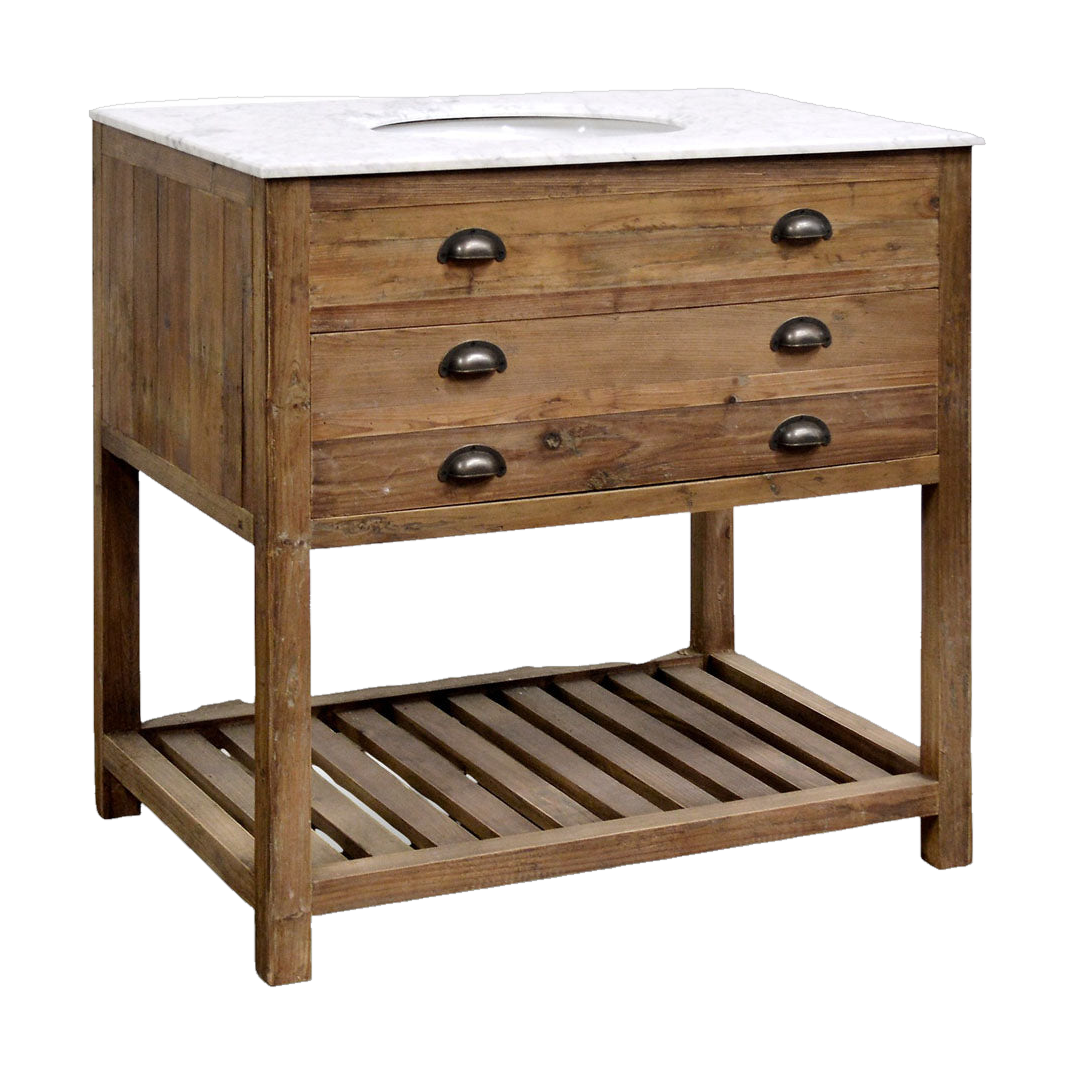 Reclaimed Pine Single Vanity with White Marble