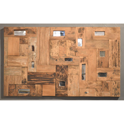 Rectangular teak mosaic wall panel with flush mirror insets
