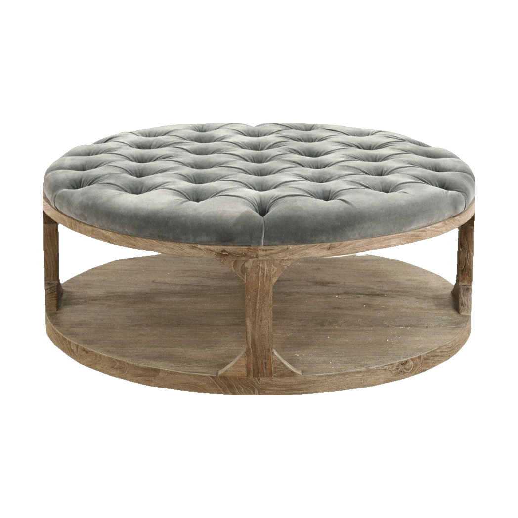 Reginald Tufted Velvet & Pine Ottoman