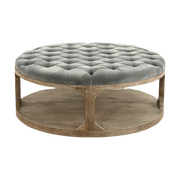 Reginald Tufted Velvet & Pine Ottoman