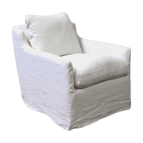 Rhone Swivel Chair w/ Belgium White Linen