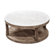 Round Oak Coffee Table w/ White Marble