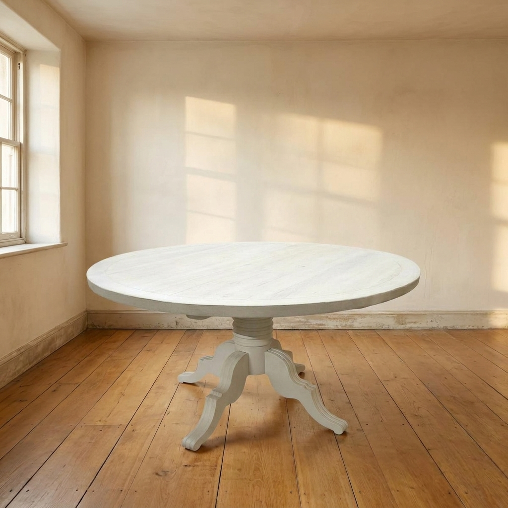 Lifestyle scene featuring Round Table In White. AI-generated supplementary image; refer to primary product photos for color and material accuracy.