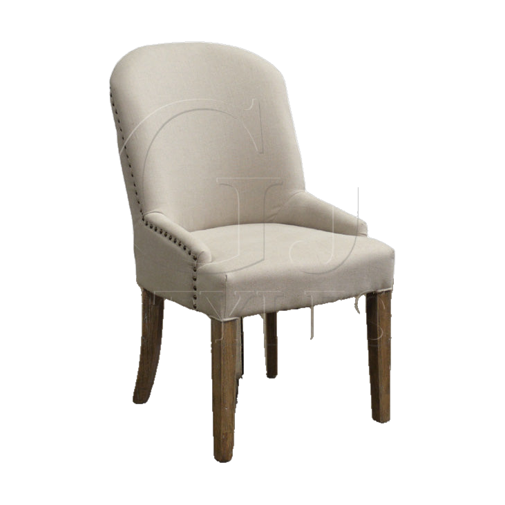 Rounded Back Dining Chair Ecru Linen