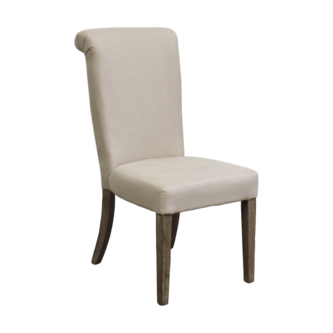 Scroll Back Side Chair in Ecru Linen