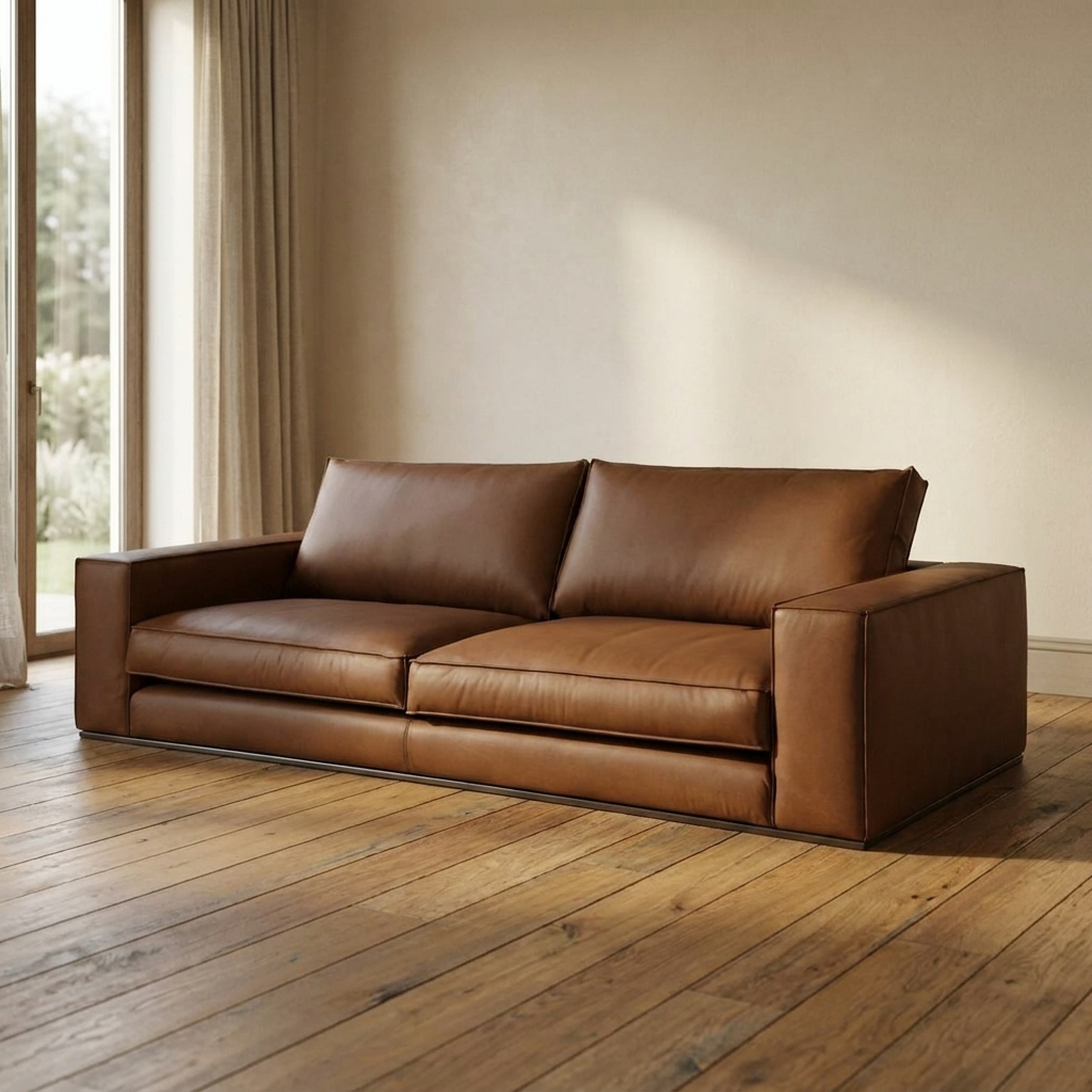 Lifestyle scene featuring Sienna Sofa Large Matte Brown Leather. AI-generated supplementary image; refer to primary product photos for color and material accuracy.