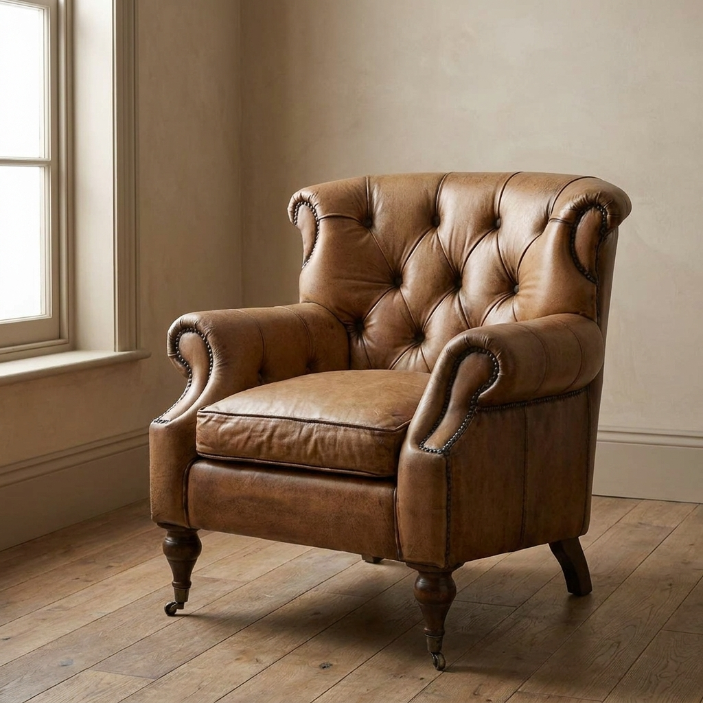 Lifestyle scene featuring Somerset Tufted Chair In Antique Buffalo. AI-generated supplementary image; refer to primary product photos for color and material accuracy.