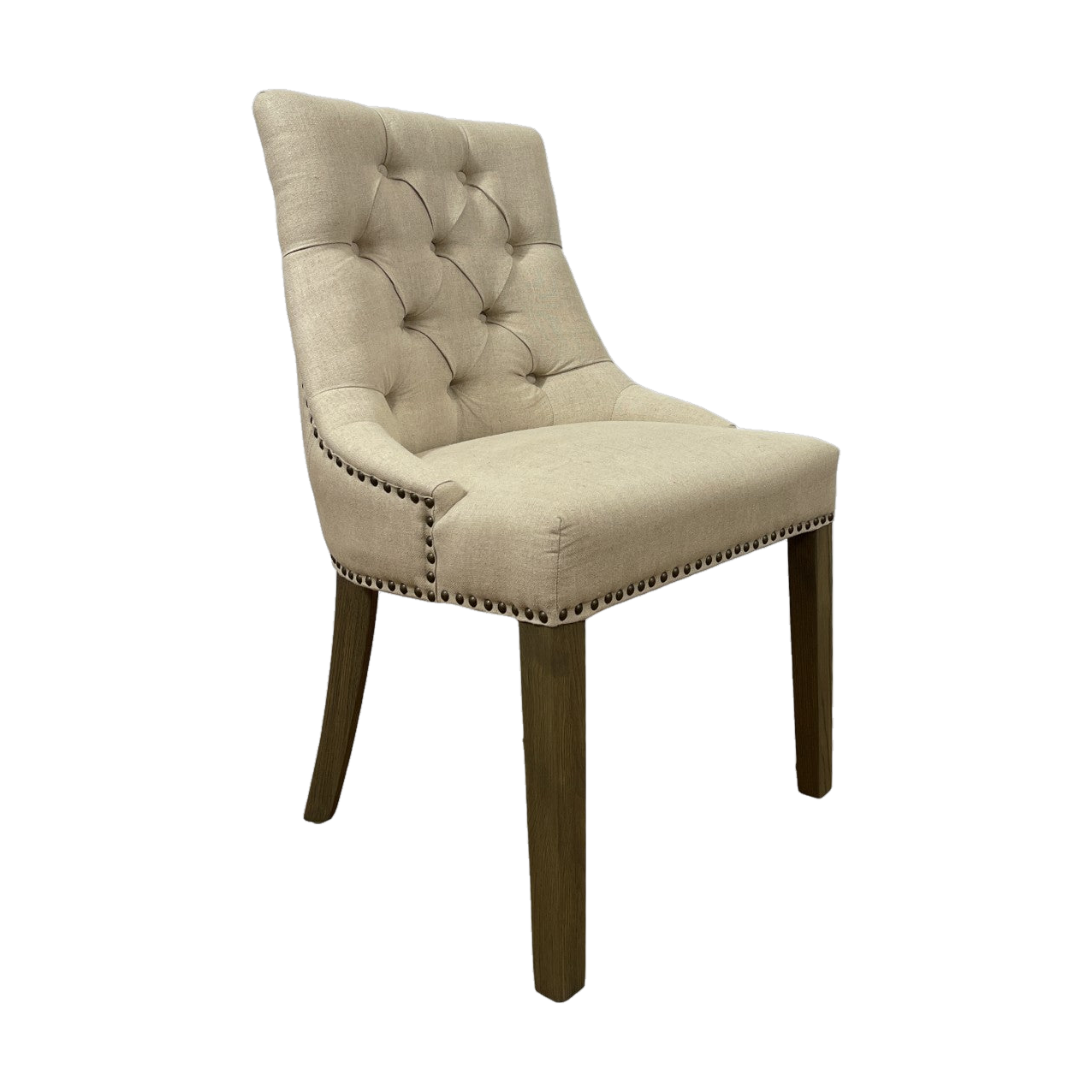 Square Back Tufted Ecru Linen Side Chair
