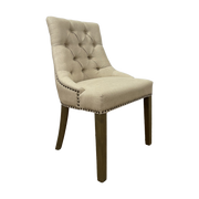 Square Back Tufted Ecru Linen Side Chair