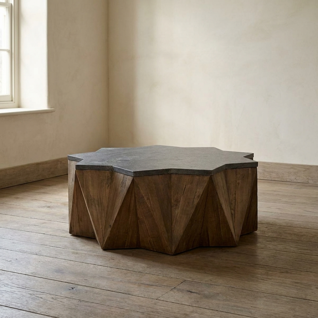 Lifestyle scene featuring Star Coffee Table Pine W/ Blue Stone Top. AI-generated supplementary image; refer to primary product photos for color and material accuracy.