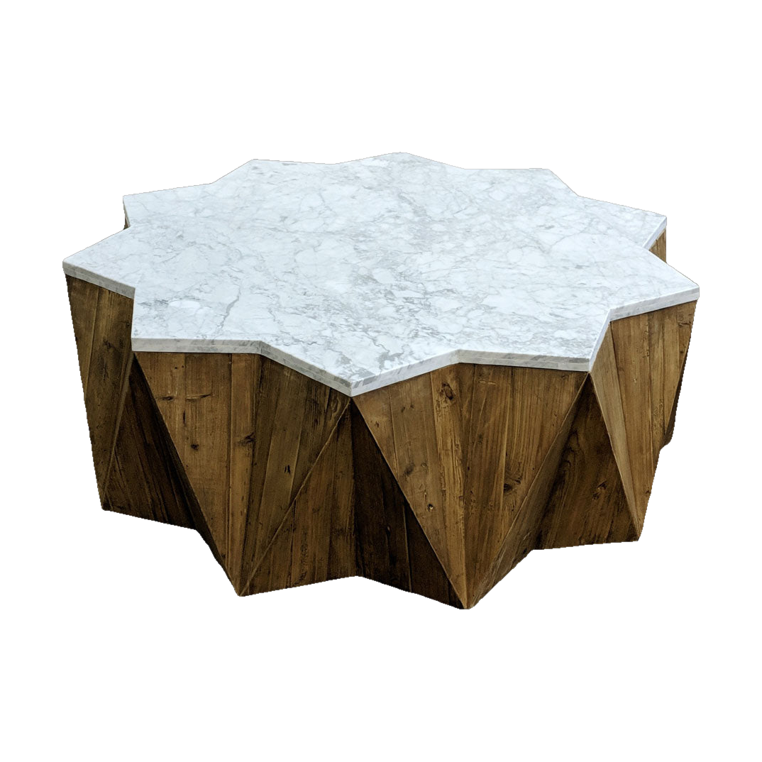Star Coffee Table Pine w/ White Marble