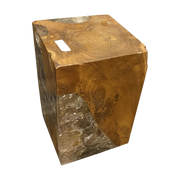 Teak and Resin Square Stool
