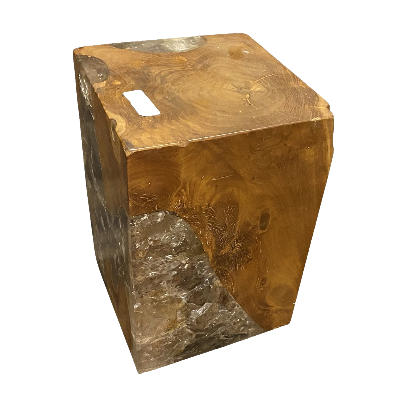 Teak and Resin Square Stool