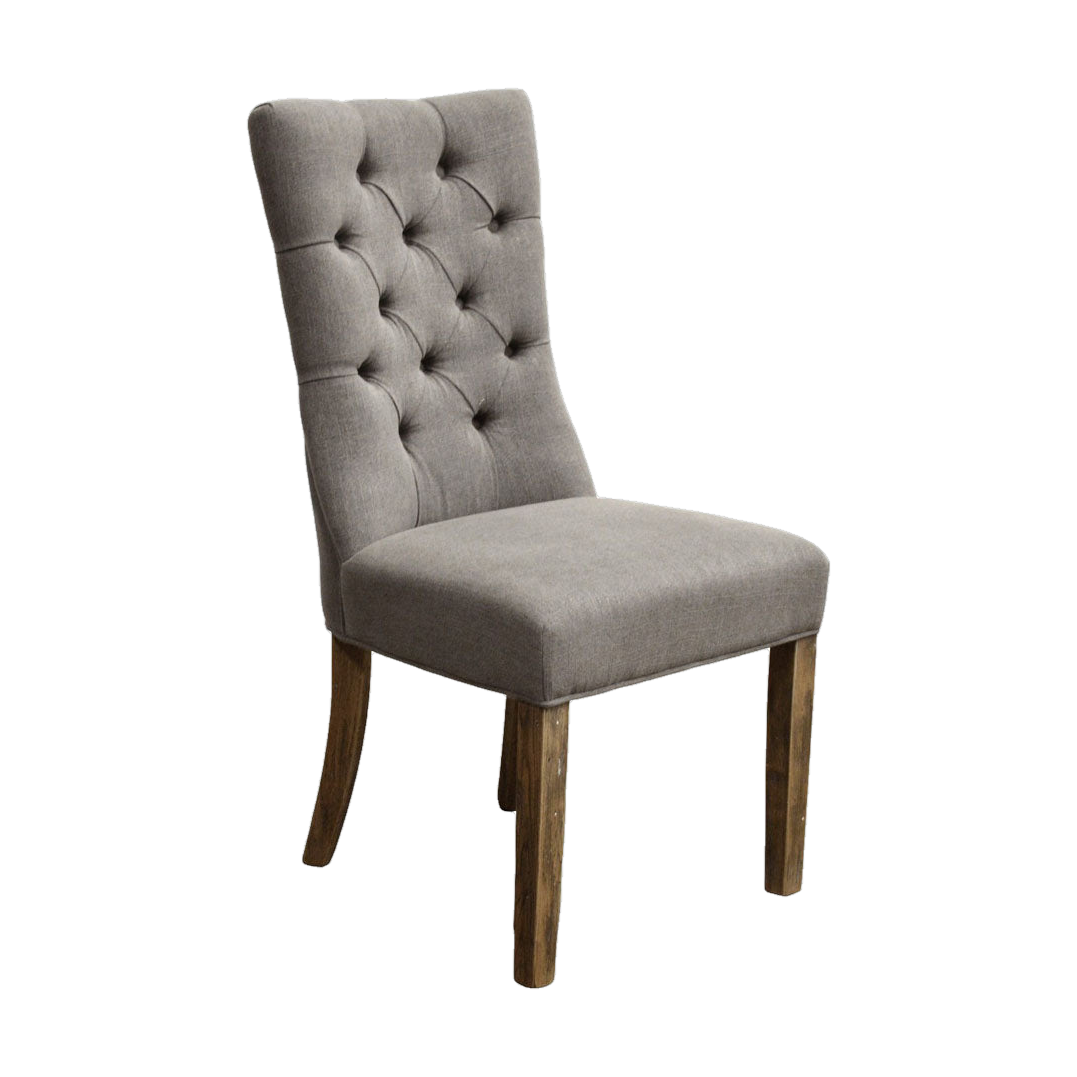 Tufted Grey Side Chair with Oak Leg