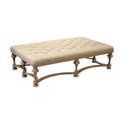 Tufted Linen & Natural Birch Ottoman