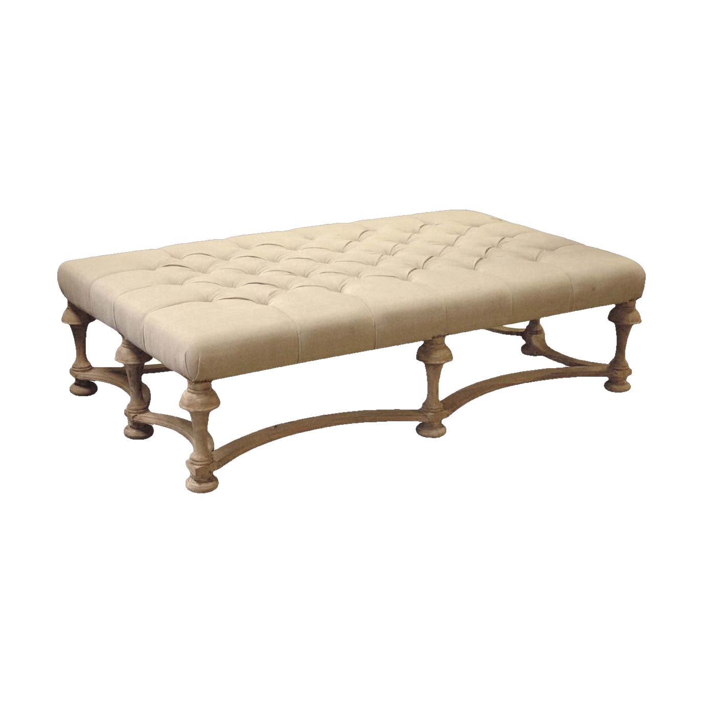 Tufted Linen & Natural Birch Ottoman
