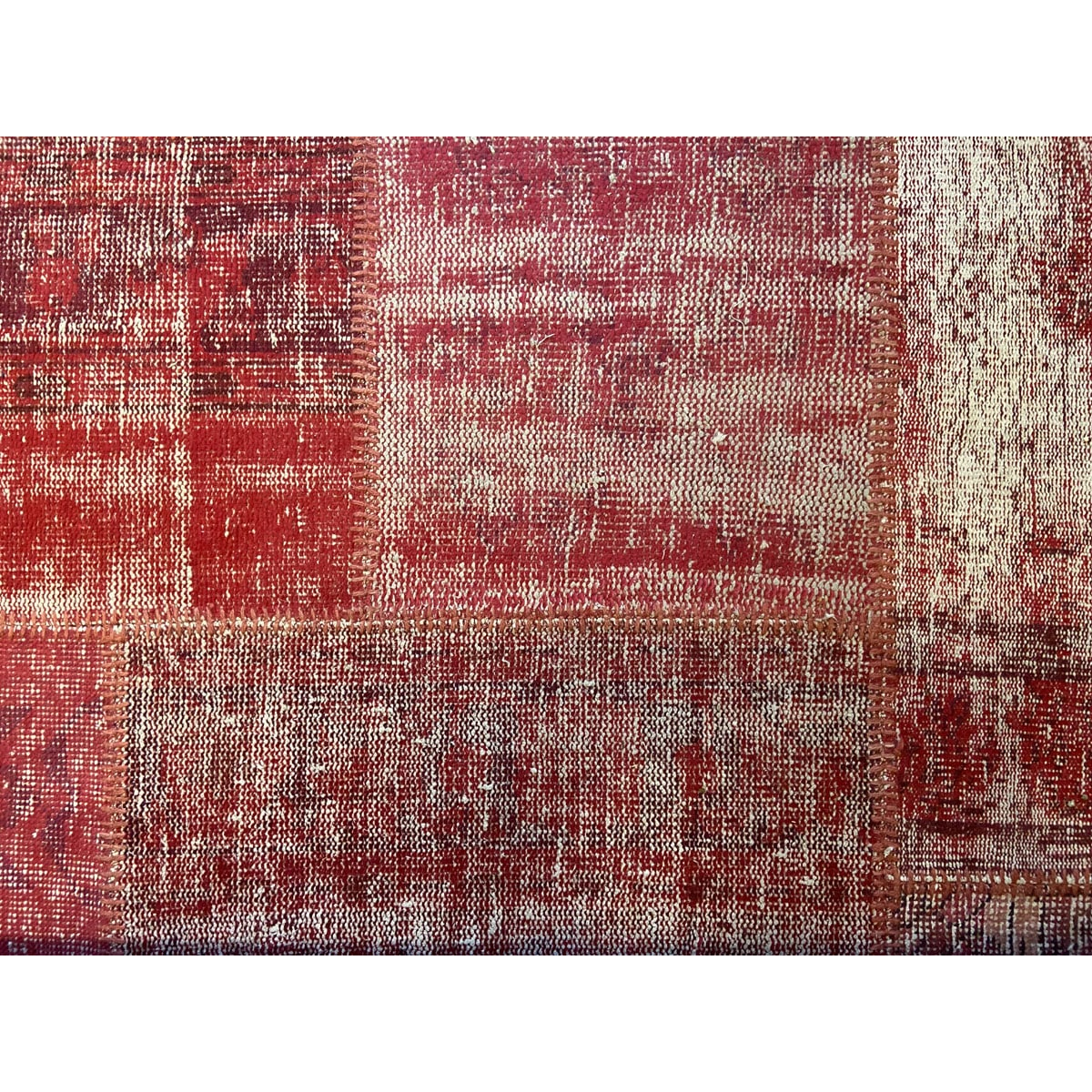 Large vintage Turkish patchwork rug in soft rose wool tones.
