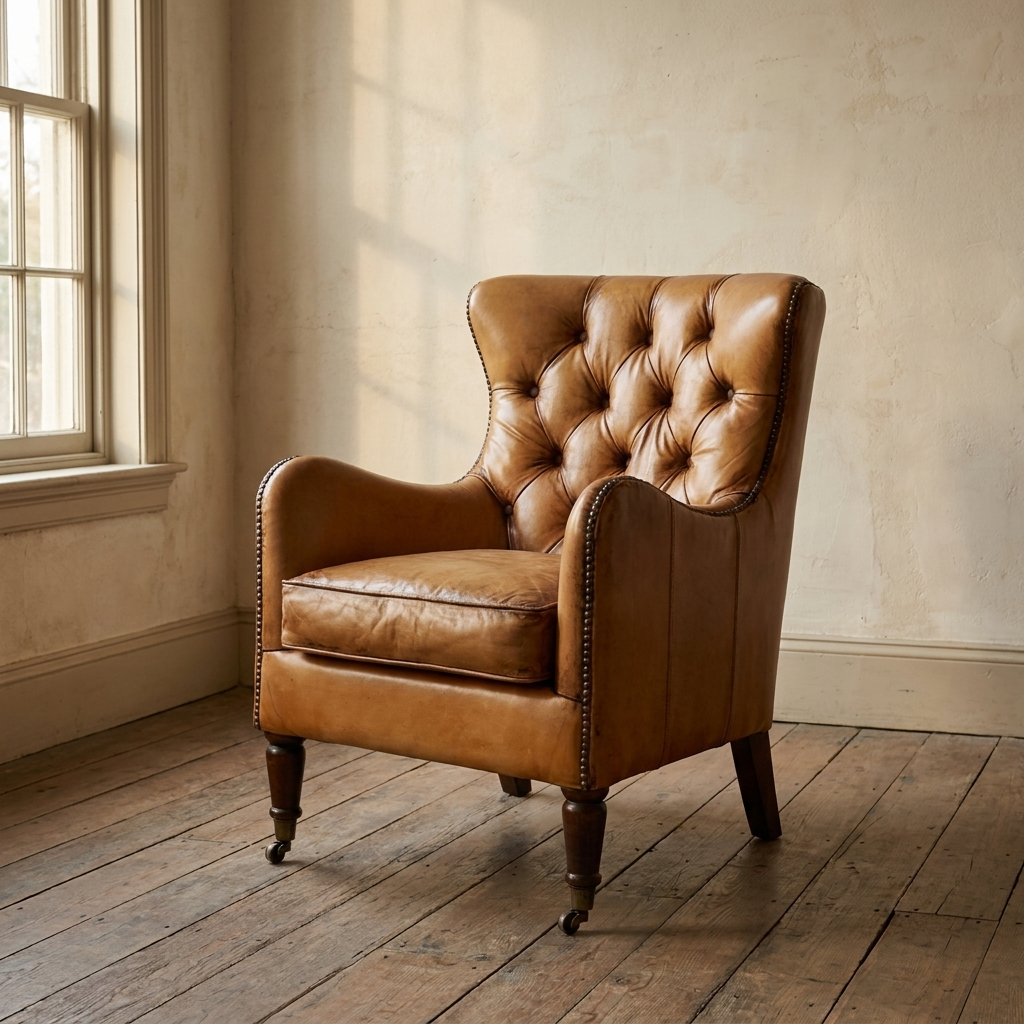 Lifestyle scene featuring Wrexham Club Chair In Antique Buffalo. AI-generated supplementary image; refer to primary product photos for color and material accuracy.